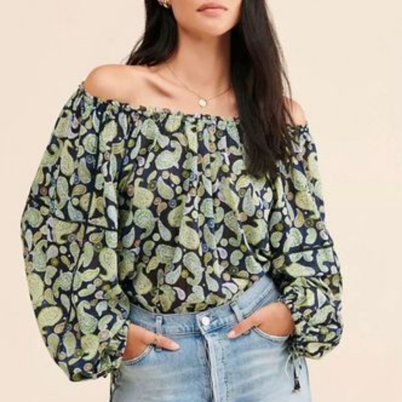 Free People Bodysuit Green Paisley Combo Sundown Bodysuit Size Small Oversized - Picture 1 of 16